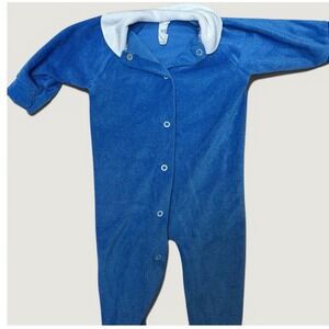 Kent Vintage Footed Sleeper 24M Blue White Velour Collared Snap One‎ Piece